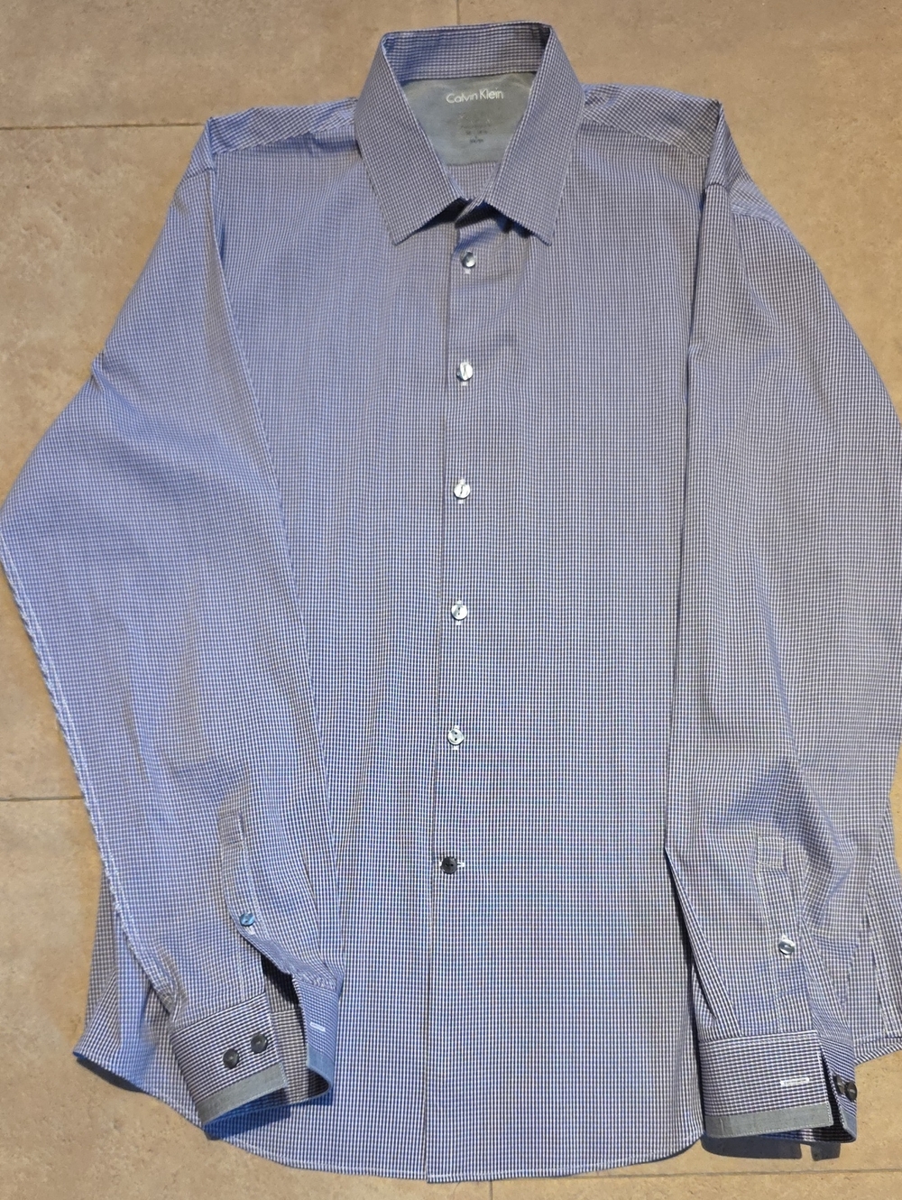 Calvin Klein Men’s Light Purple Micro-Check Dress Shirt. Extreme Slim Fit.